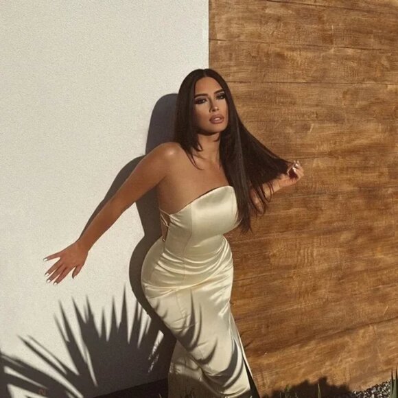 ZARA STRAPLESS SATIN EFFECT MIDI DRESS - Picture 3 of 16